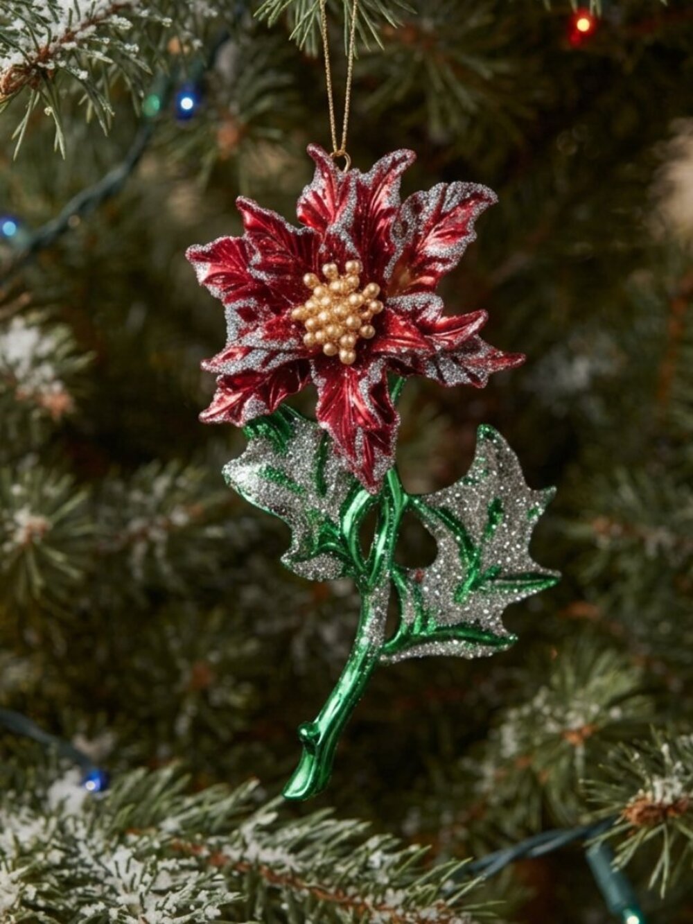 Sparkling Poinsettia Christmas Ornament